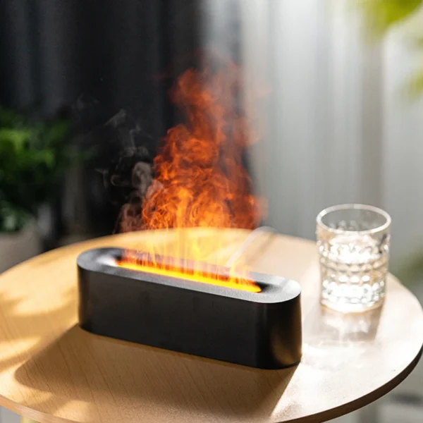Ultrasonic flame aroma diffuser with soft lighting