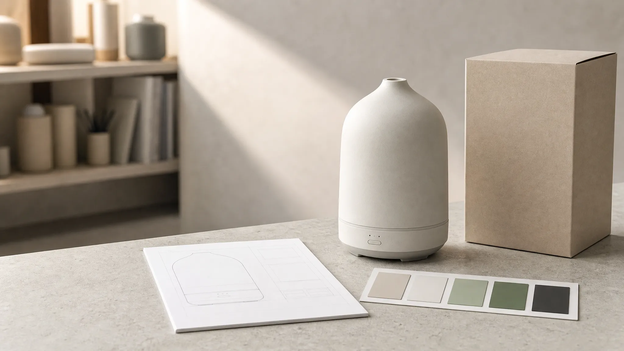 Aromatherapy Diffuser Product Development: A B2B OEM Design Cycle Guide aromatherapy diffuser product development prototype on an industrial design workbench